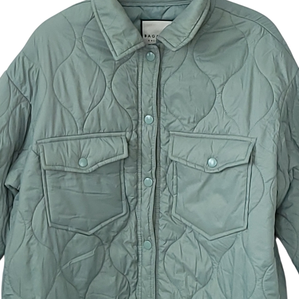 Bagatelle Collection Womens M Quilted Shacket Jacket Sage Green Snap Front - Picture 5 of 13